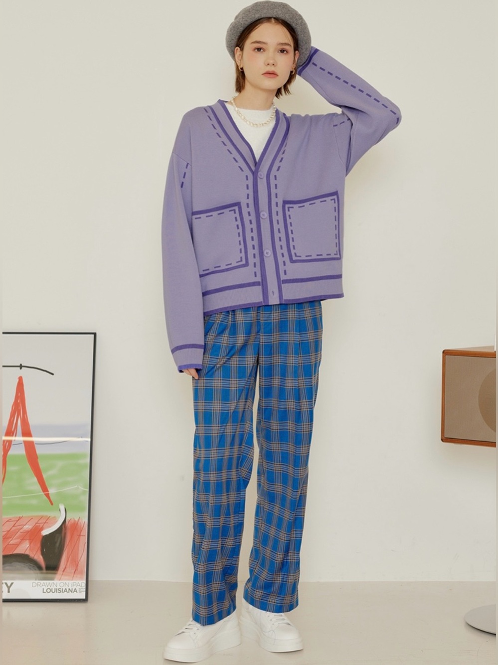 General Idea Purple Stitch Pocket Cardigan - Oversized Unisex S⁠